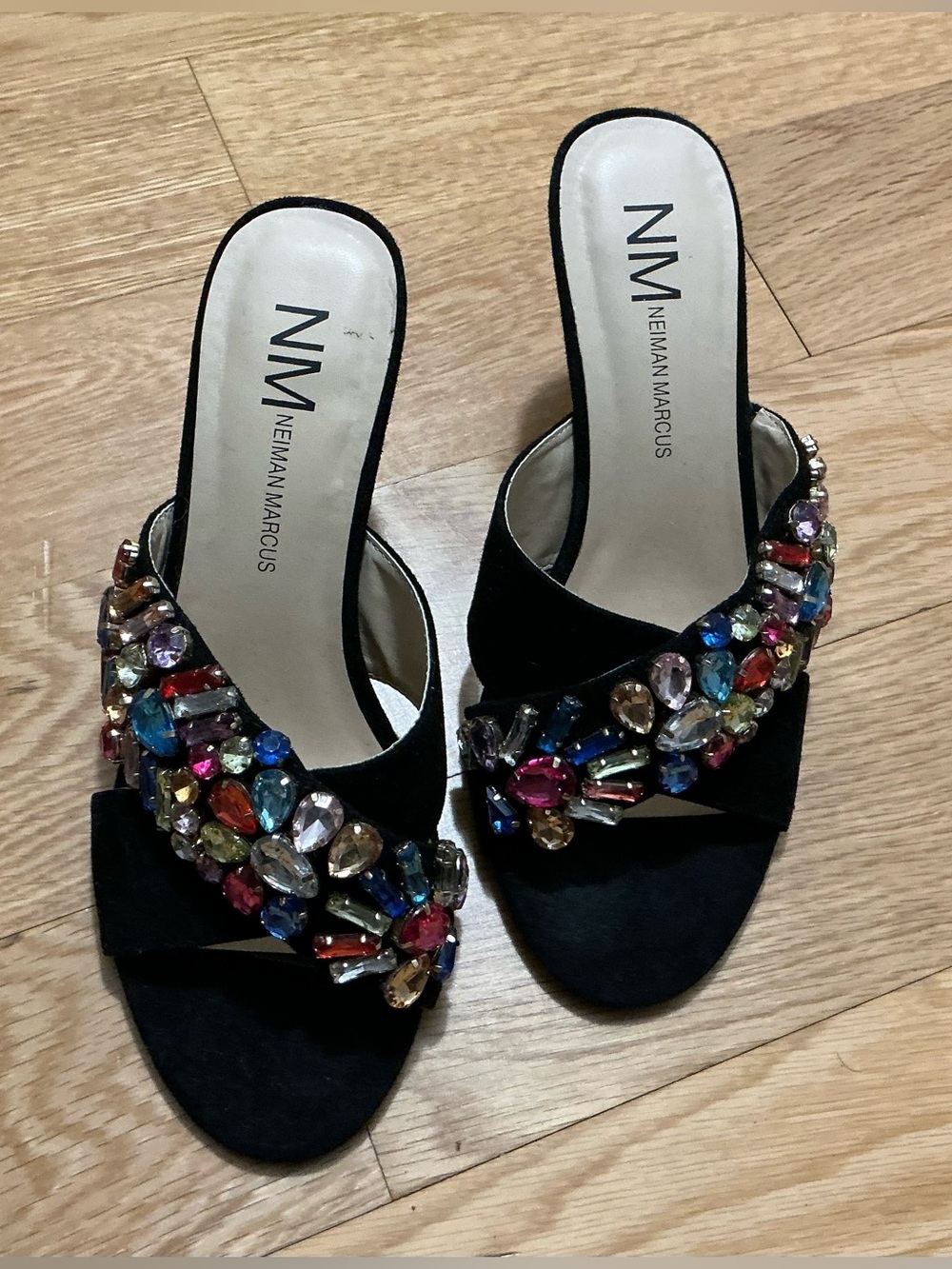 Neiman Marcus Womens Embellished Stiletto Heel Dress Slip-on Sandals